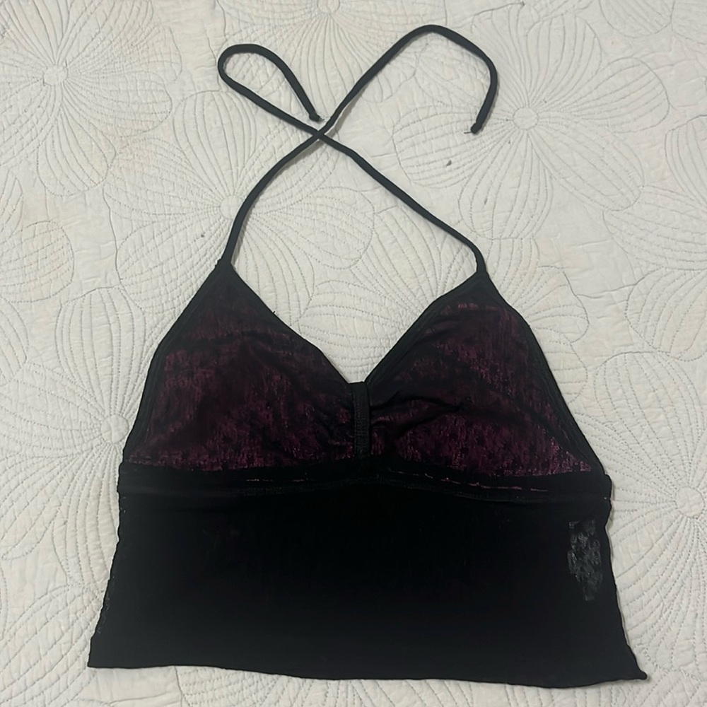 vintage hot pink and black lace tie crop top. katrina anywear dancewear.